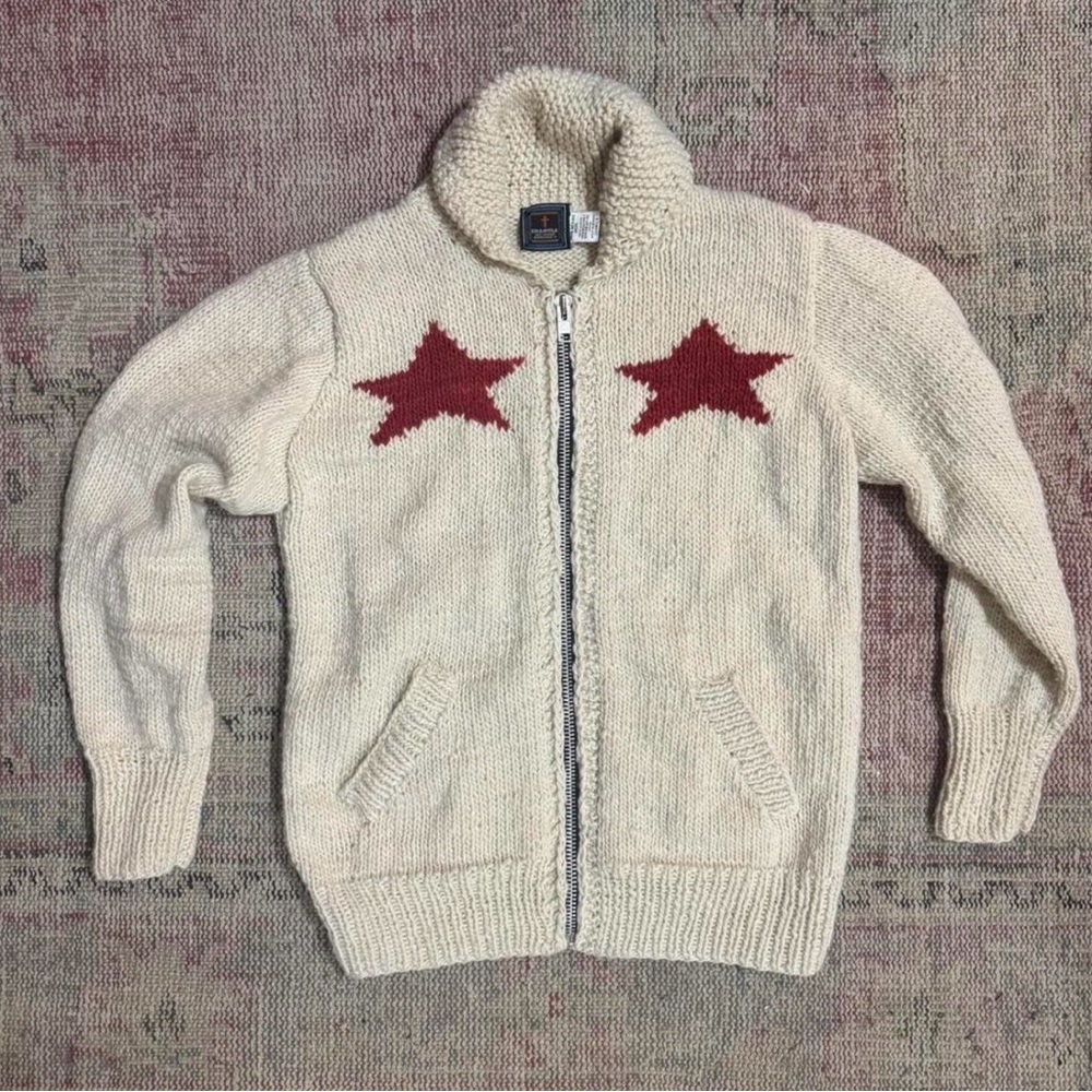 Cream Knit Cardigan with Red Stars